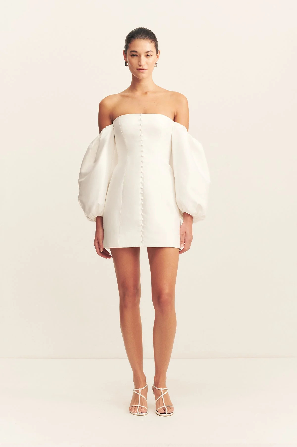 Calcite Balloon Sleeve Off Shoulder Mini Dress | Ivory | Dresses | Shona Joy | Shona Joy