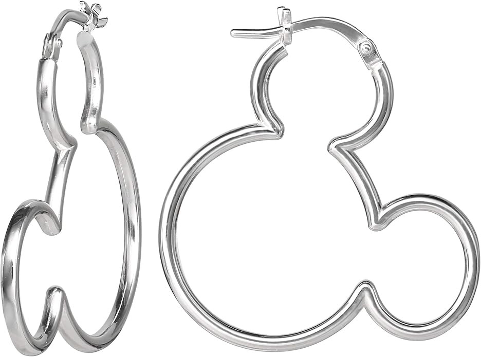 Mickey and Minnie Mouse Hoop Earrings for Women Official License, Outline Sterling Silver Disney ... | Amazon (US)