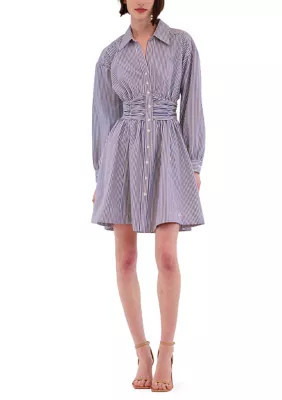 Julia Jordan Women's Long Sleeve Button Down Printed Mini Dress, Blue, 16 | Belk