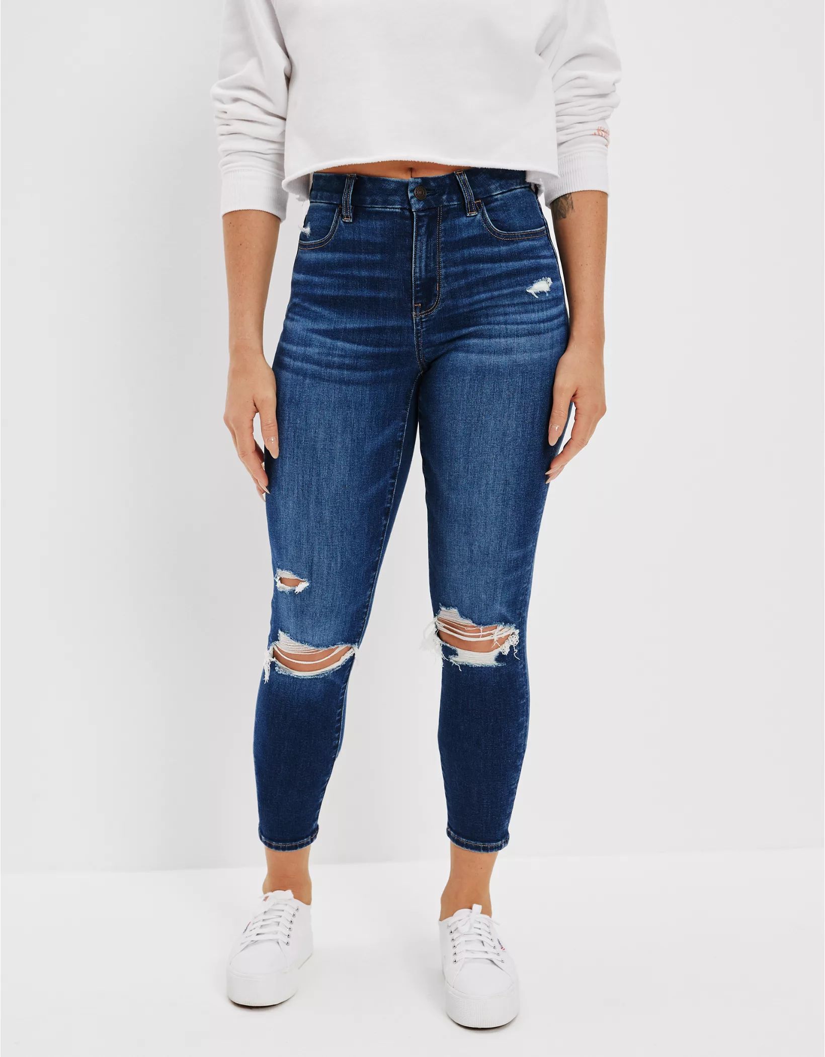 AE Ne(x)t Level Ripped Curvy High-Waisted Jegging Crop | American Eagle Outfitters (US & CA)