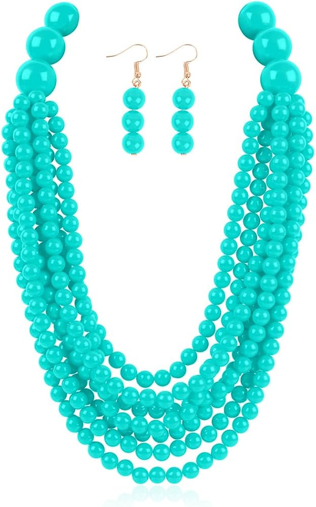 RIAH FASHION Multi Beaded Bubble Statement Necklace - Round Ball Chunky Drape Bib Collar Marbled,... | Amazon (US)