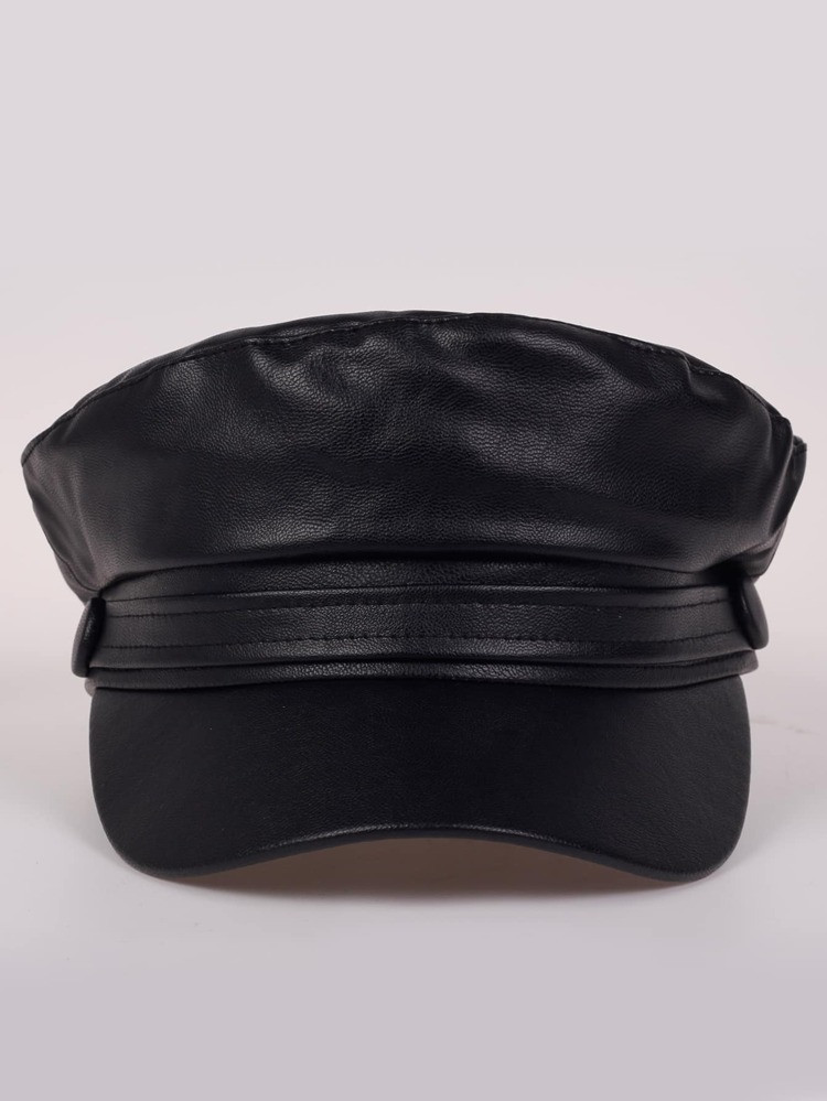 Solid PU Leather Baker Boy Cap | SHEIN