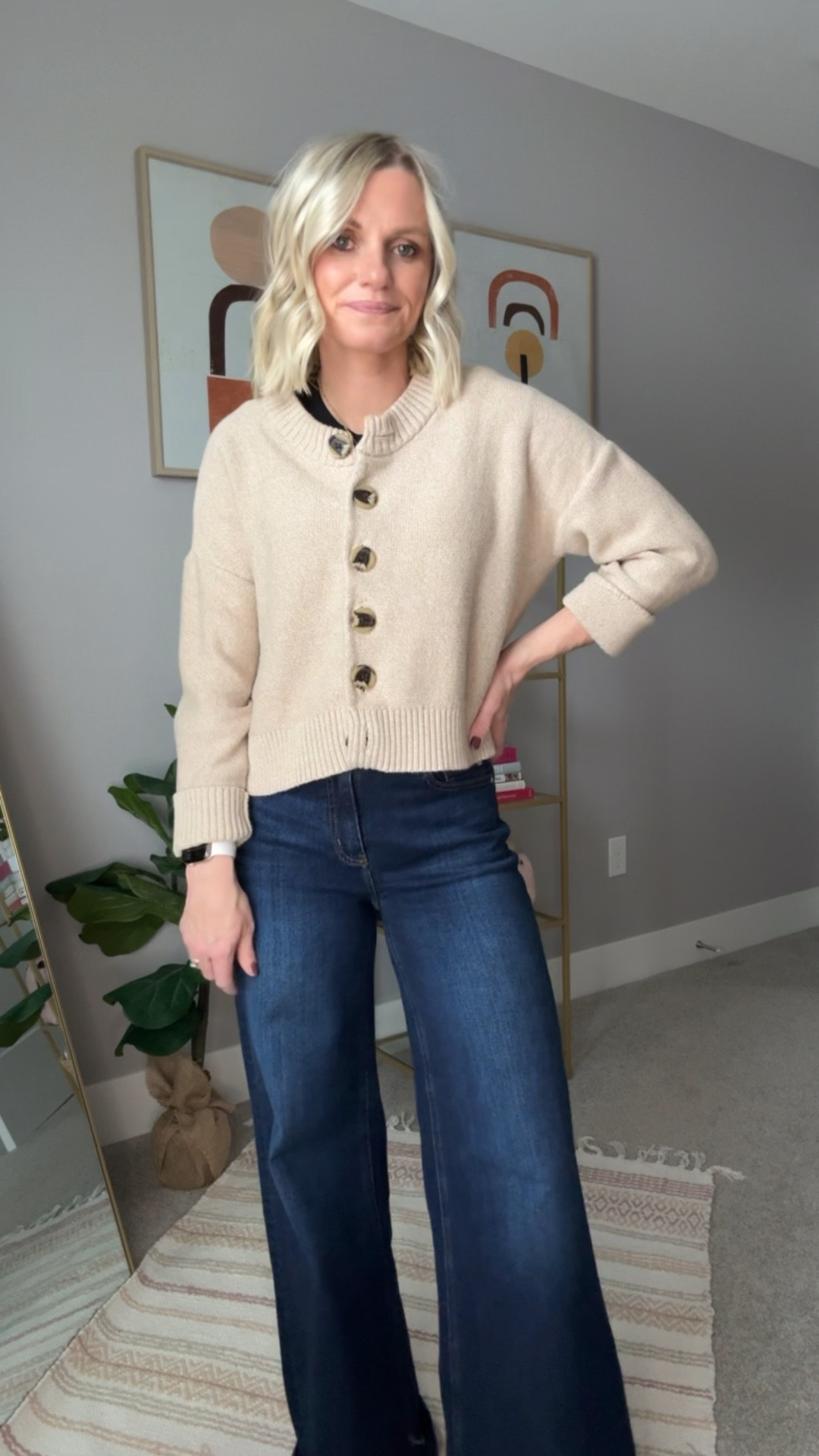 What I wore today! This cropped cardigan from Quince is one of my favorites layers! It pairs great with my palazzo jeans! 👖 
Cardigan- xsmall
Jeans- 25
T-shirt- small


#LTKootd #LTKOver40 #LTKPetite