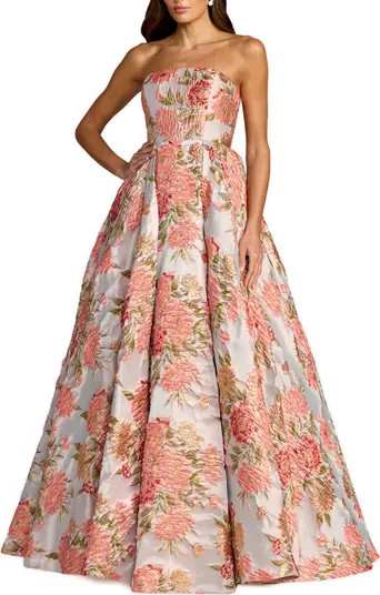 Strapless Floral Brocade Ball Gown With Pockets | Nordstrom