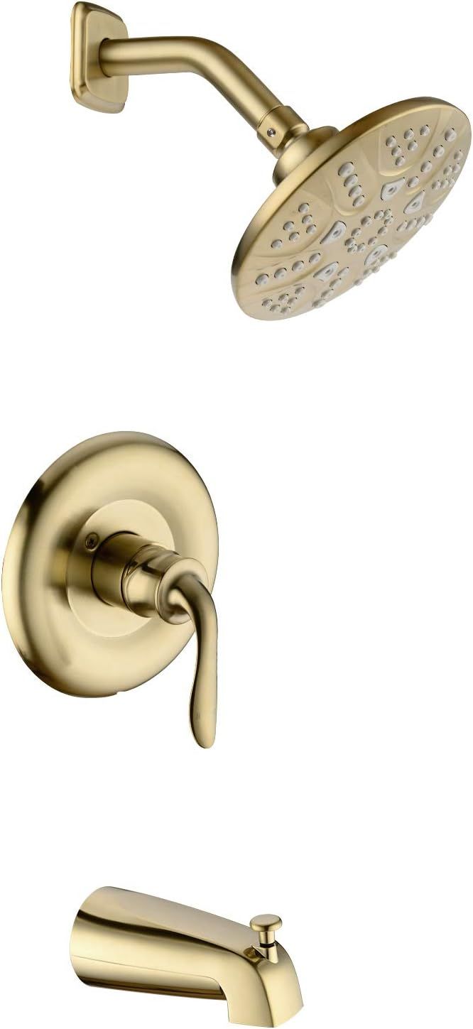 Brushed Gold Tub and Shower Faucet Set, Pressure Balancing Modern Bathtub Spout and 5-Spray Showe... | Amazon (US)