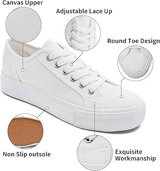 Women's White Platform Sneakers Black Platform Tennis Shoes Casual Lace up Fashion Sneakers Canva... | Amazon (US)