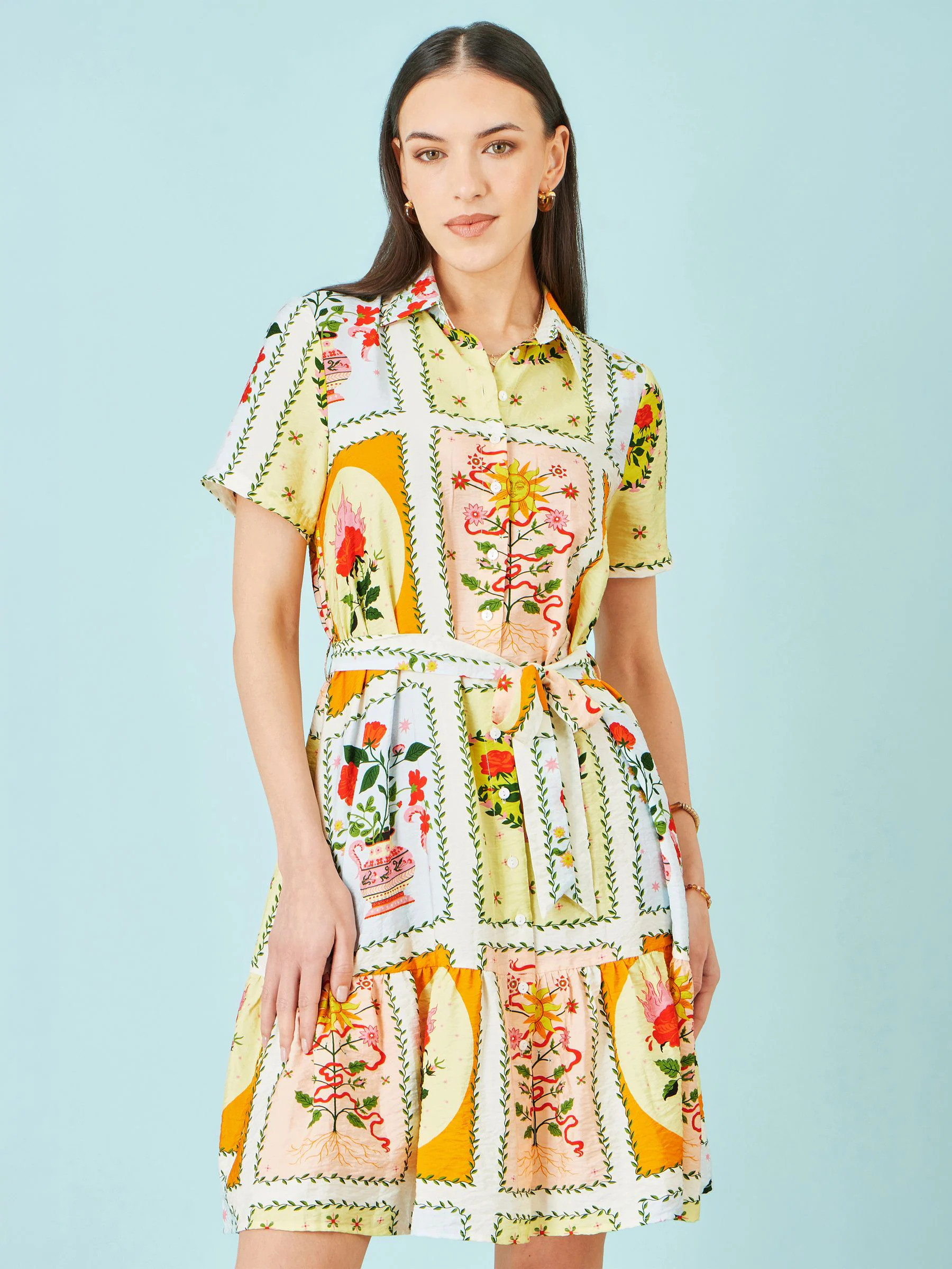 Yumi Yumi Yellow Sun Patchwork Print Shirt Dress | Next US