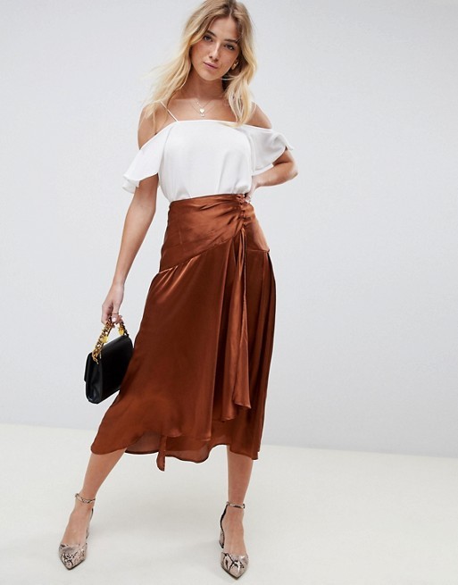 ASOS DESIGN satin midi skirt with self buttons | ASOS US
