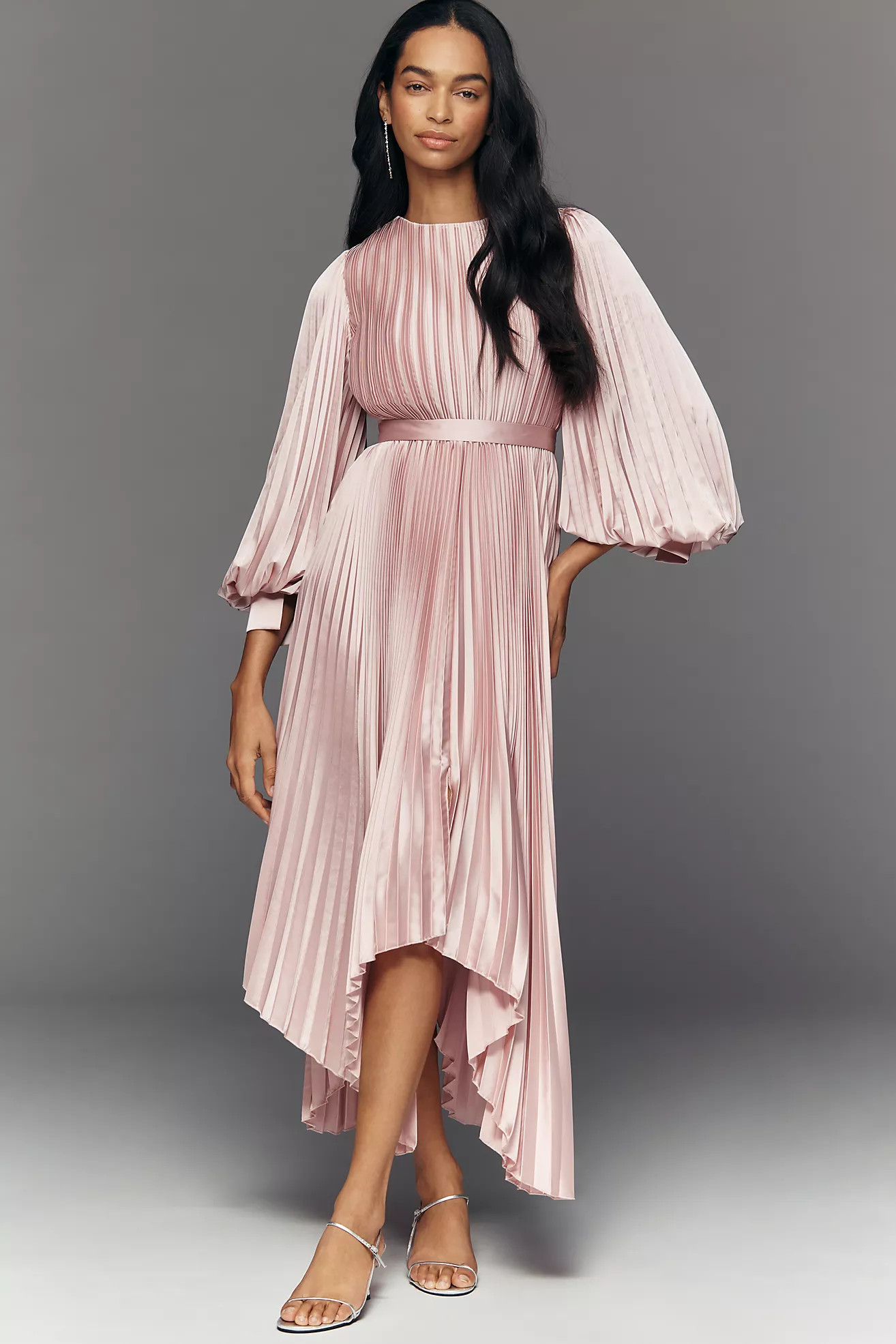 Mac Duggal Pleated Charmeuse Long-Sleeve Midi Dress | Anthropologie (US)