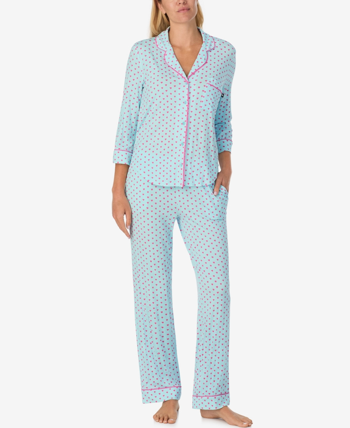 Kate Spade New York Women's 2-Piece Sleepwear 3/4-Sleeve Top and Pajama Pants Set - Blue/Pink | Macy's