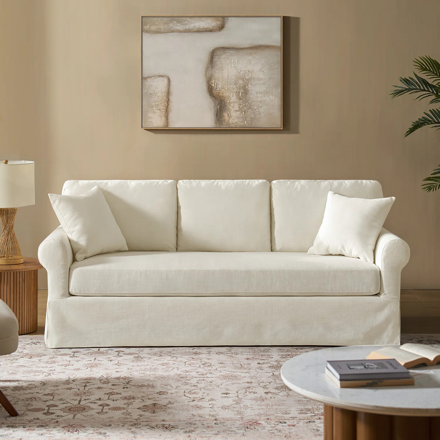 Ebner 82" Traditional Slipcovered Sofa with Rolled Armrests and Zippered Cushions | Wayfair North America