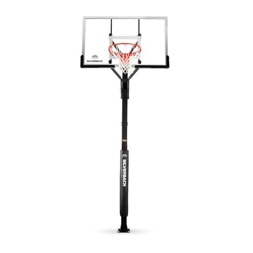 Silverback 60" Height Adjustable In-Ground Basketball Hoop with Tempered Glass Backboard, Pro-Style Breakaway Rim, Pole and Backboard Pad, Black-White | Amazon (US)