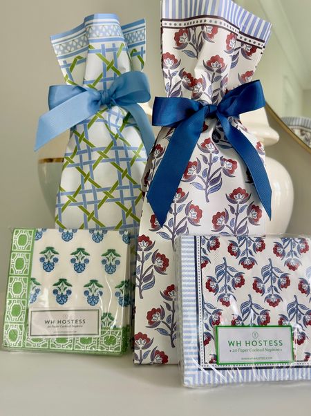 WH Hostess paper wine bag kits  with ribbon, comes in a pack of  8. Cute patterns to choose from with matching napkins, perfect to have on hand for a small gift. #ad

#LTKfindsunder50 #LTKGiftGuide #LTKhome