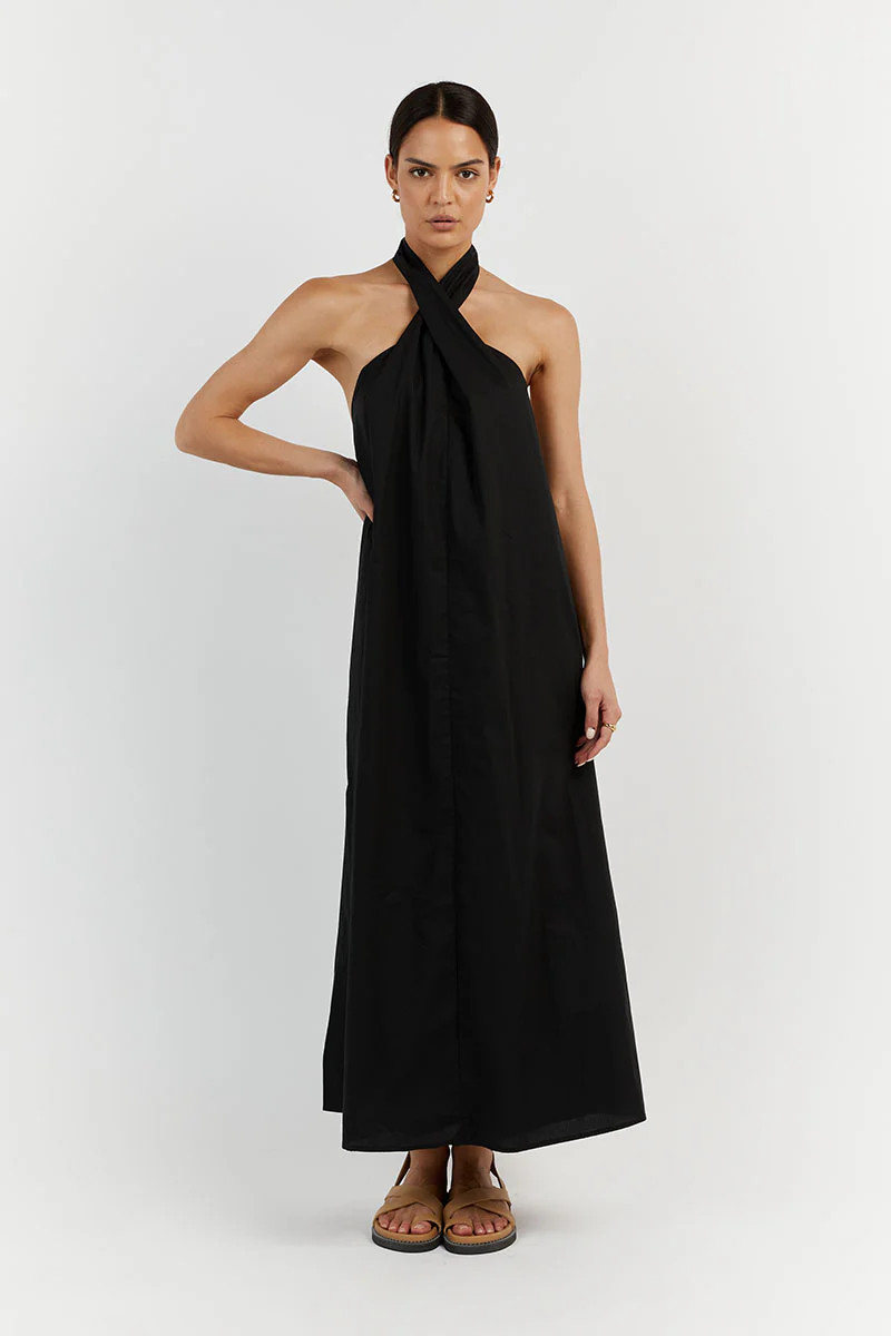 OLIVIA BLACK COTTON MIDI DRESS | DISSH