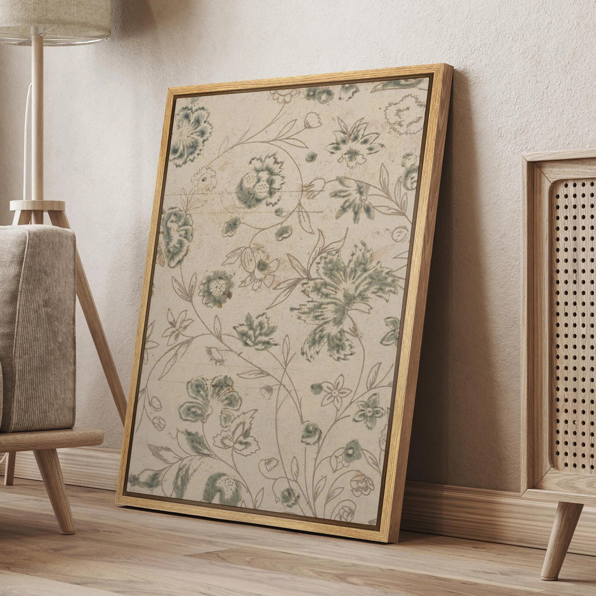 IDEA4WALL Abstract Botanical Vintage Green Flower Artwork, Illustration Rustic Modern Living Room... | Wayfair North America