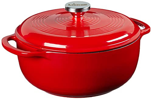 Lodge 4.5 Quart Enameled Cast Iron Dutch Oven with Lid – Dual Handles – Oven Safe up to 500° F or on Stovetop - Use to Marinate, Cook, Bake, Refrigerate and Serve – Solid Red | Amazon (US)