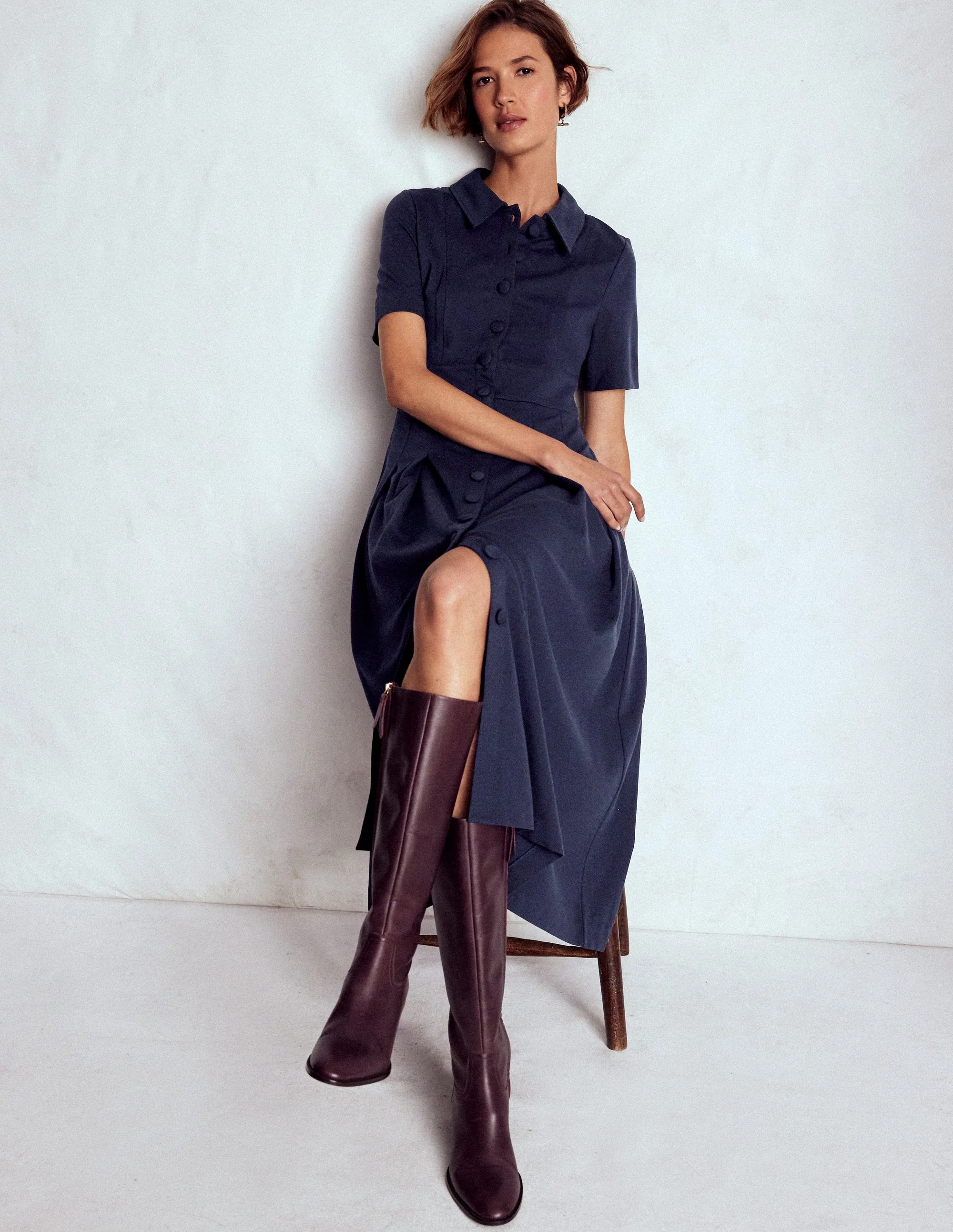 Bridget Ponte Shirt Dress-Navy | Boden (US)