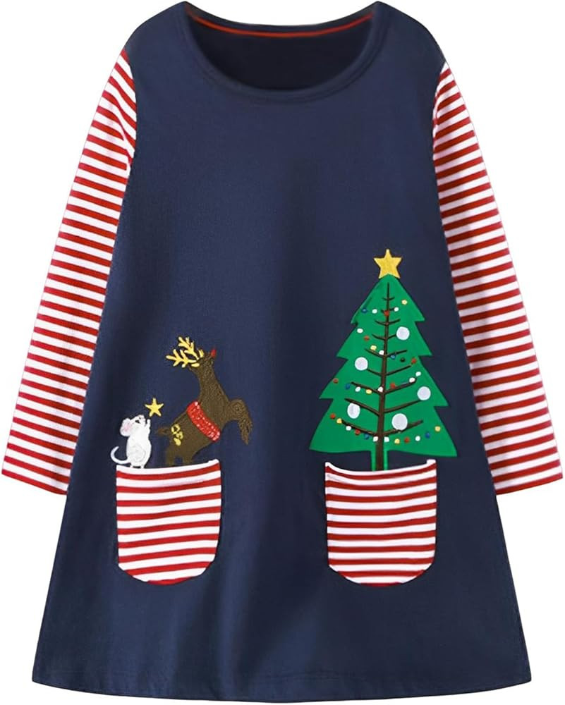 HILEELANG Toddler Girl Christmas Dress Long Sleeve Fall Winter Cotton Casual BasicTunic Shirt Dre... | Amazon (US)