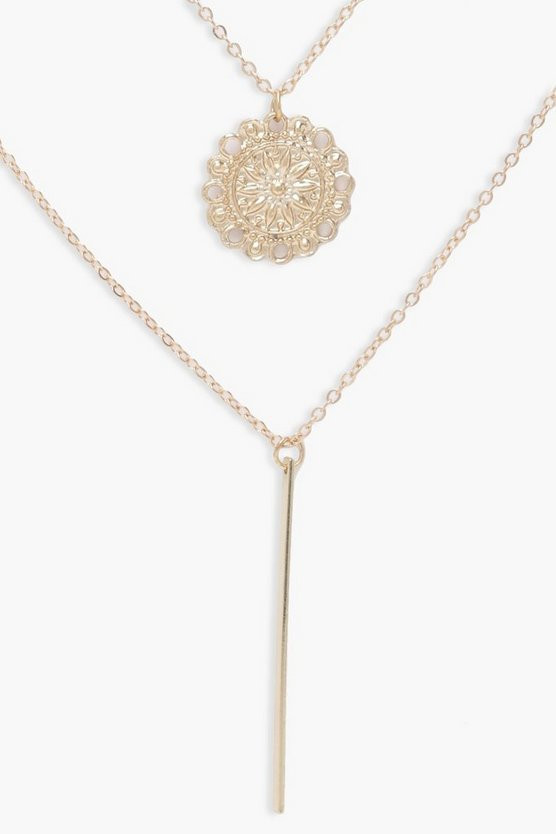 Layered Coin & Bar Chain Choker Necklace | Boohoo.com (US & CA)