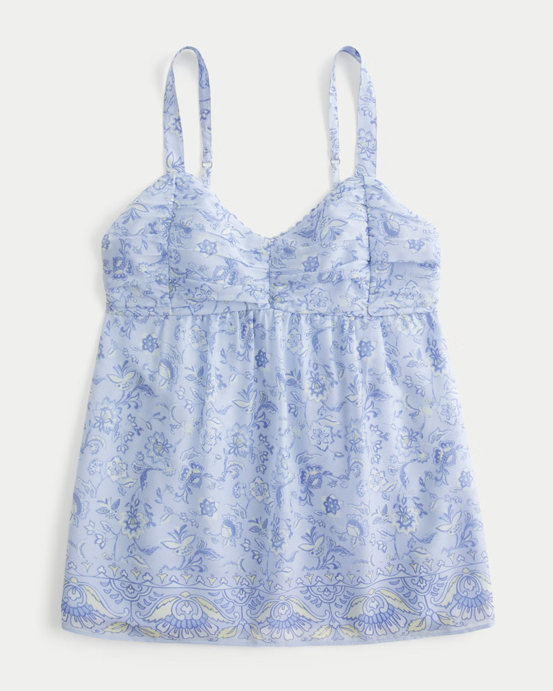Easy Ruched Chiffon Babydoll Top | Hollister (US)
