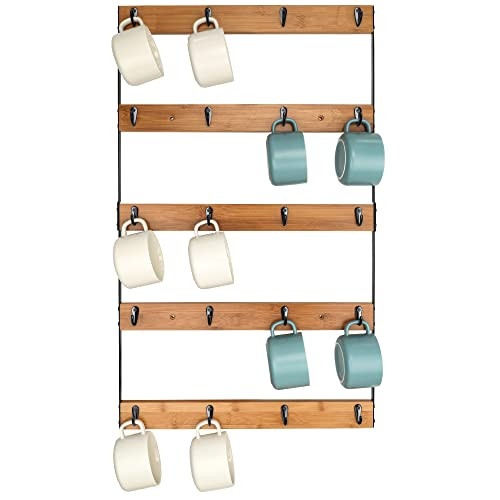 Wall Mounted Coffee Mug Holder, Large 5 Tier Shelf with 20 Hooks for Cups, Rustic Wooden Display ... | Amazon (US)