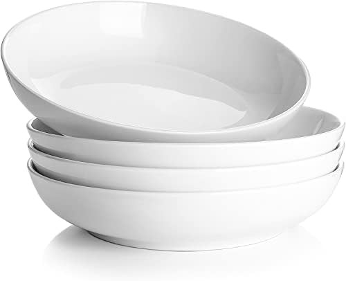 DOWAN 8.5" Pasta Bowls Set of 4, 30oz White Ceramic Shallow Dinner Bowls for Salad, Soup & Pasta,... | Amazon (US)