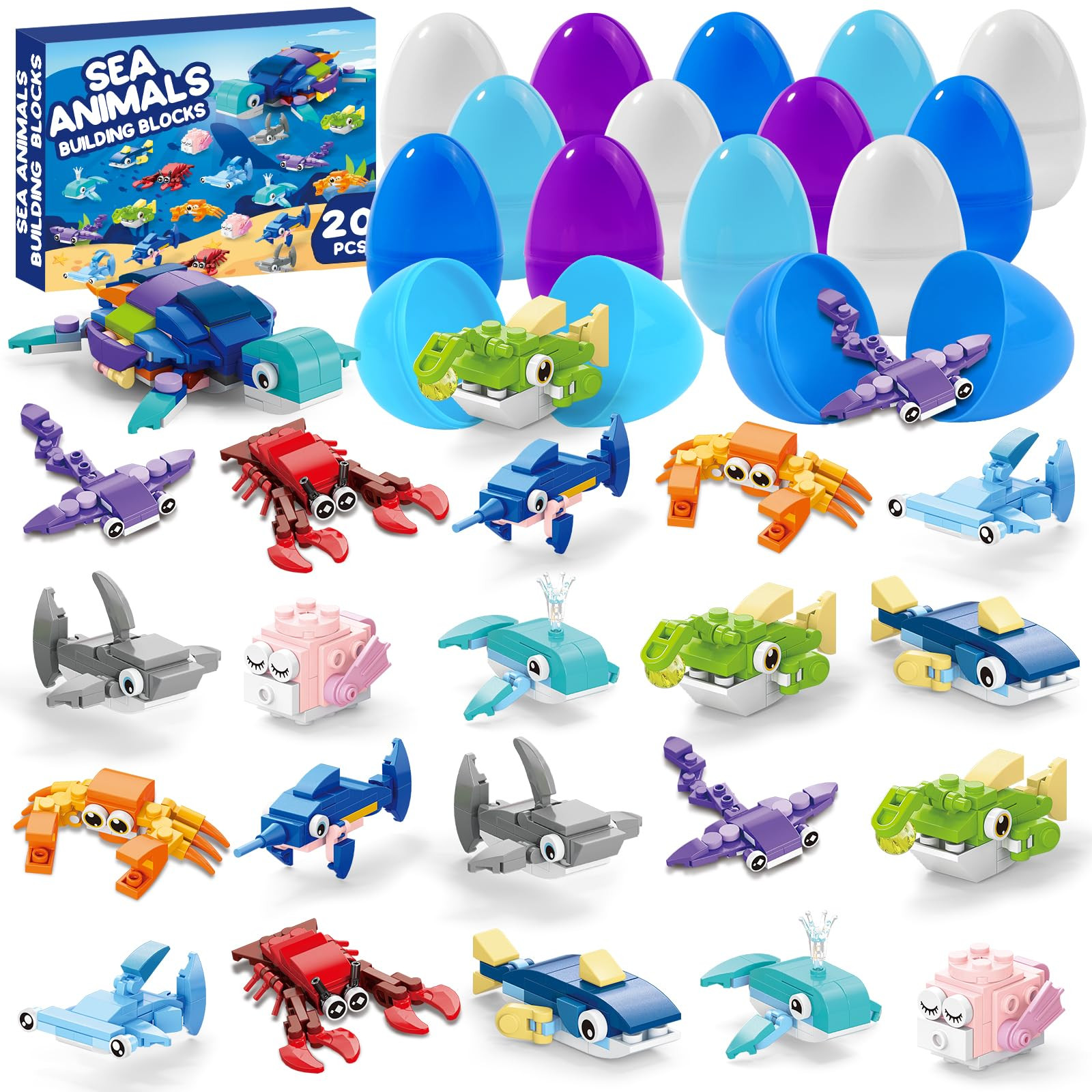20pcs Prefilled with Easters Eggs Building Blocks, Marine Animals Building Gifts Toys for Kids Ea... | Amazon (US)