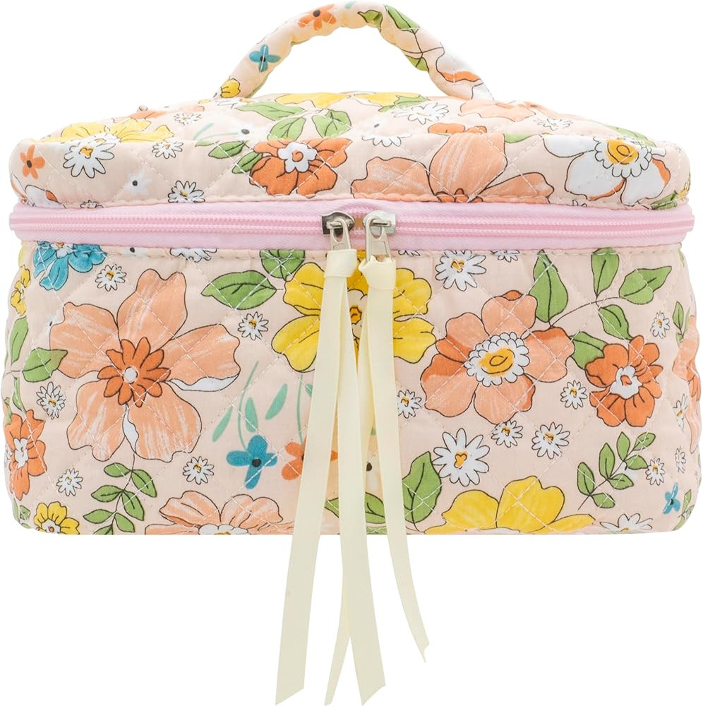 PAZIMIIK Cotton Makeup Bag for Women Large Quilted Travel Cosmetic Case Girls' Make Up Organizer,... | Amazon (US)