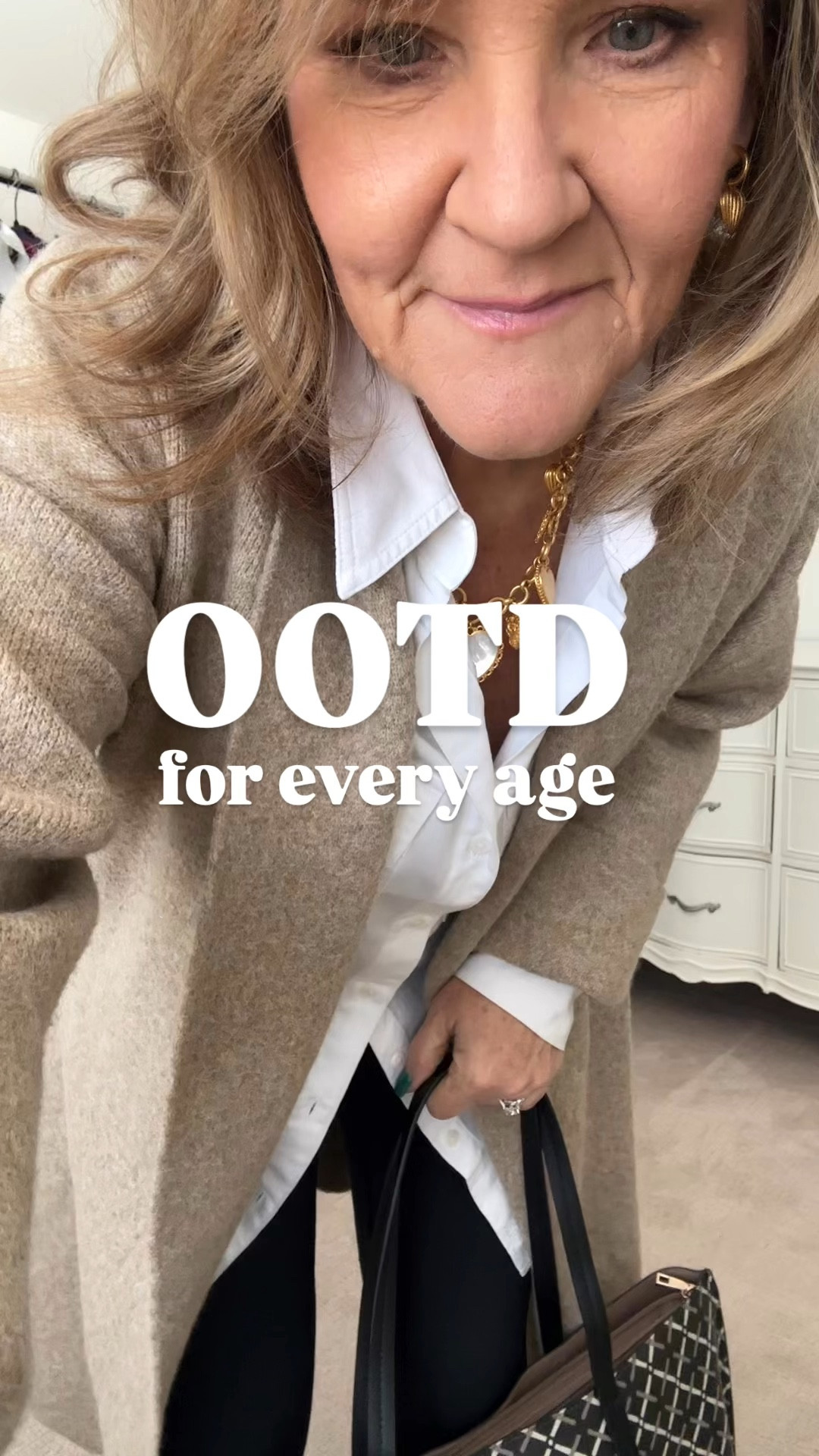 Sweater size large in khaki
Legging size medium 20% off code NANETTEXSPANX 
blouse size medium it’s such great piece 
Sneaker mules tts 

Loungewear white blouse Amazon cardigan tan sweater black leggings 

#LTKFindsUnder50 #LTKTravel #LTKOver40