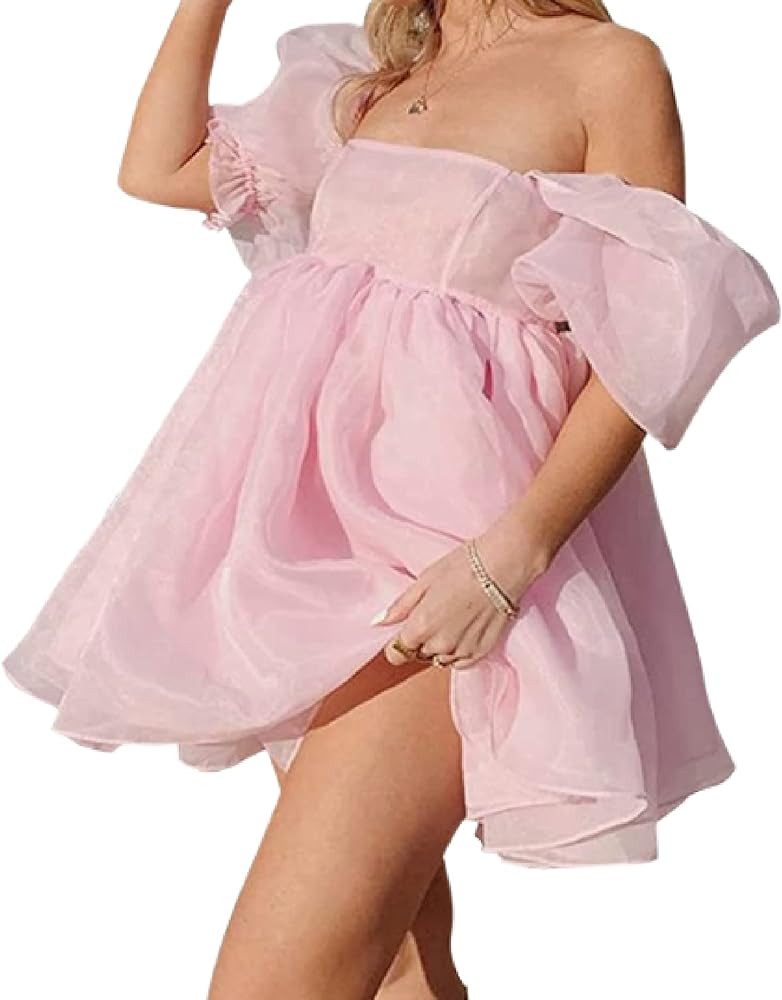 Fairy Mesh Tulle Dress for Women Puff Sleeve Mini Princess Dress Square Neck Prom Short Party Dre... | Amazon (US)