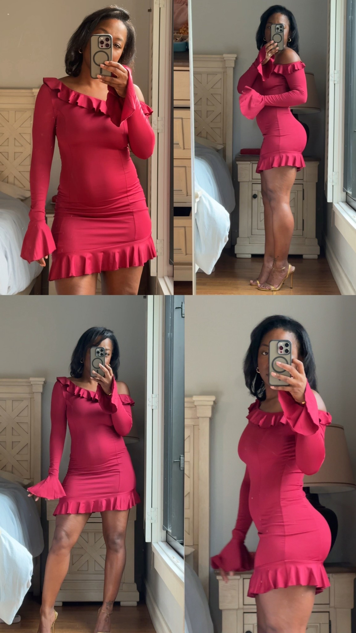 Red bodycon mini dress from Amazon that’s perfect for date night, birthdays, and holiday parties. This off-the-shoulder long sleeve dress has a flattering fit with feminine ruffle details and just the right amount of stretch. Easy to style with heels for a night out or dress up for special occasions when you want to feel confident and put together. #LTKFindsUnder50 #LTKHoliday

#LTKOver40