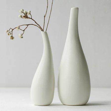 Ceramic Vase Pack 2 White Modern Bud Vase Ceramic Modern Vase Decor Sculpture Decor Fire Place Decor | Walmart (US)