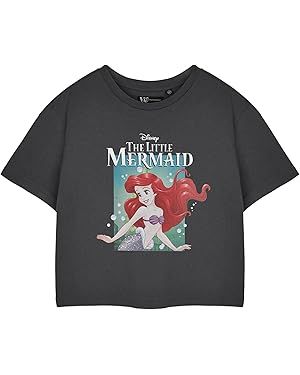 Disney Princess Ariel Womens Grey Cropped T-Shirt | The Little Mermaid Movie Graphic Tee with Bub... | Amazon (US)