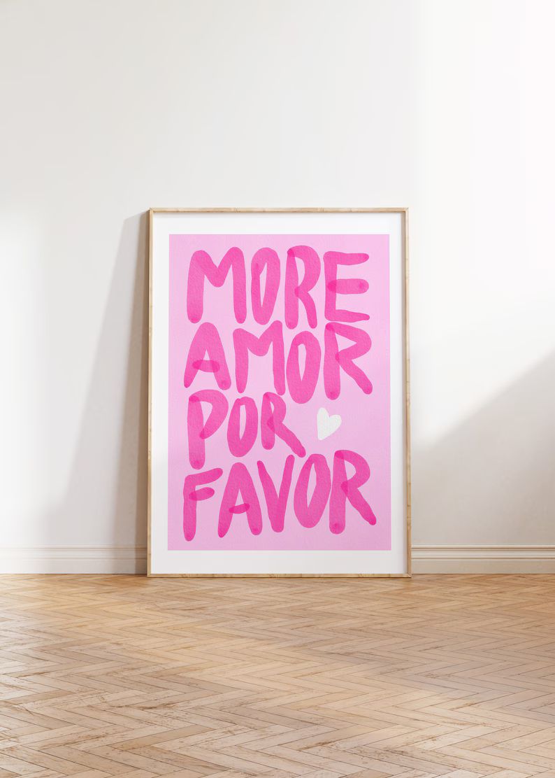 More Amor Por Favor Pink Wall Art Modern Eclectic Poster Pink Instant Download Love Quote Printab... | Etsy (US)