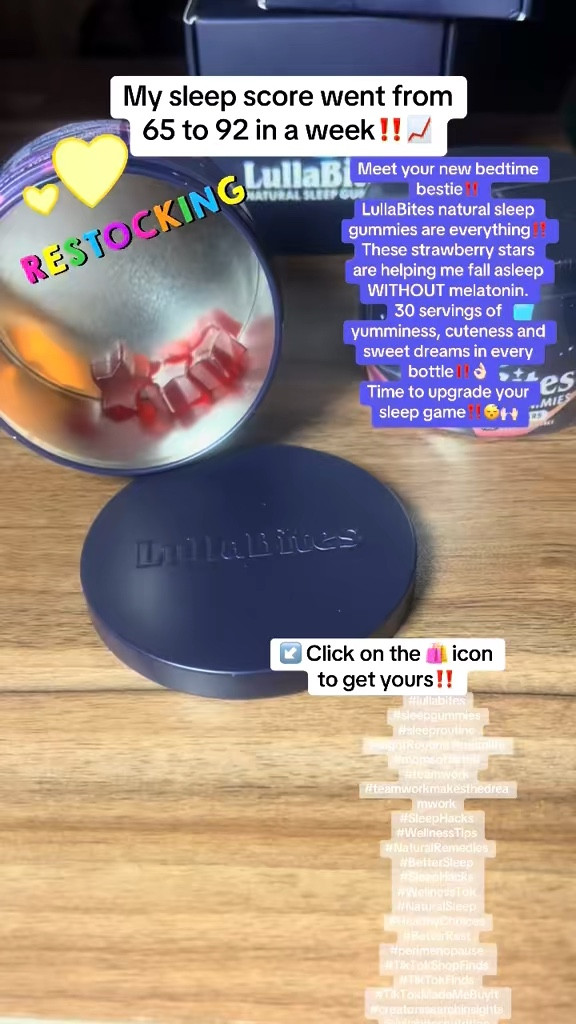 LullaBites Natural Sleep Gummies - 30 Servings -Sweet Strawberry Stars (Melatonin Free)

✨ ATTENTION: Sleep Solution Without Melatonin

How I improved my score fast and easily

Meet your new bedtime bestie‼️
LullaBites natural sleep gummies are everything‼️These strawberry stars are helping me fall asleep WITHOUT melatonin. 
30 servings of yumminess, cuteness and sweet dreams in every bottle‼️👌🏻
Time to upgrade your sleep game‼️😴🙌🏻

Click on the 🛍️ icon to get yours‼️

#lullabites #restlessnights #insomnia #sleepissues #sleepgummies #nomelatoningummy #melatoninfreesleepgummies #sleeproutine #NightRoutine #momlife #mom #sleepsecrets  
#SleepHacks #WellnessTips #NaturalRemedies #BetterSleep
#WellnessTips #WellBeing #over40 #NaturalSleep #HealthyChoices #BetterRest #perimenopause

#LTKOver40 #LTKMostLoved #LTKFindsUnder50