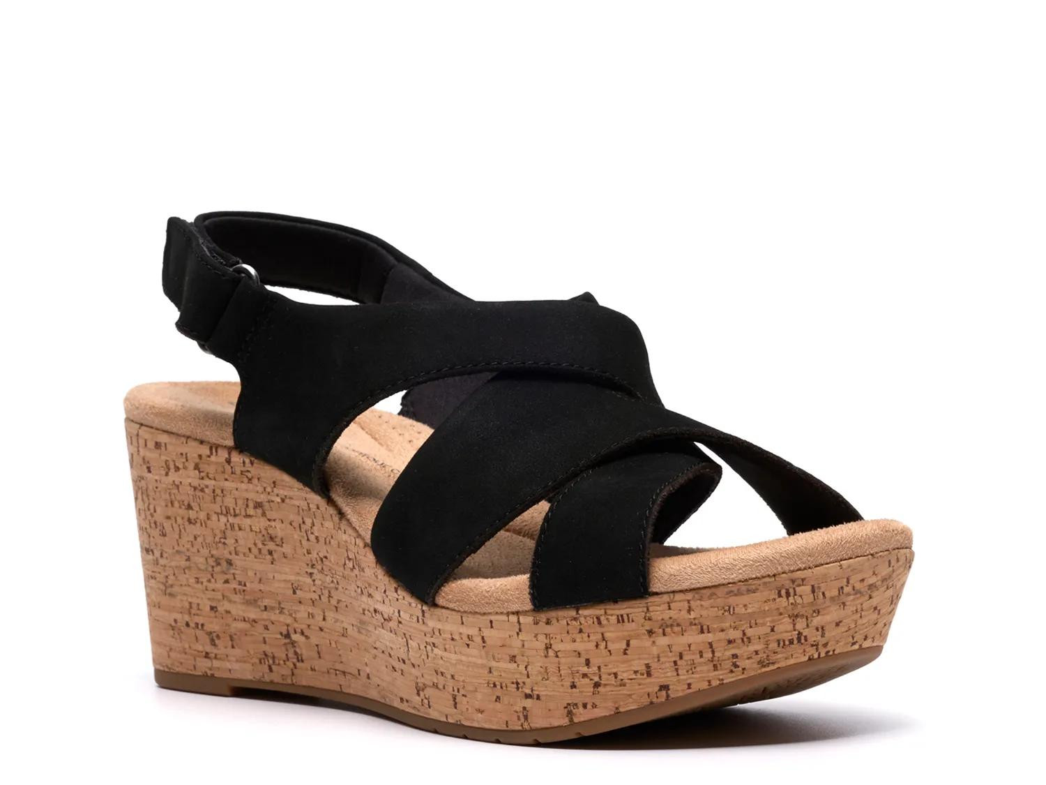 Clarks Rose Grace Wedge Sandal | Women's | Black | Size 6.5 | Sandals | Slingback | DSW