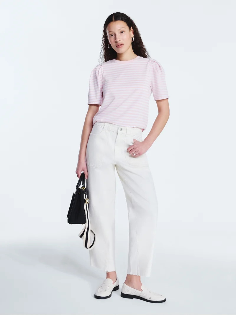 Free Assembly Women's and Women's Plus Crewneck Tee with Puff Sleeves, XS-4X | Walmart (US)