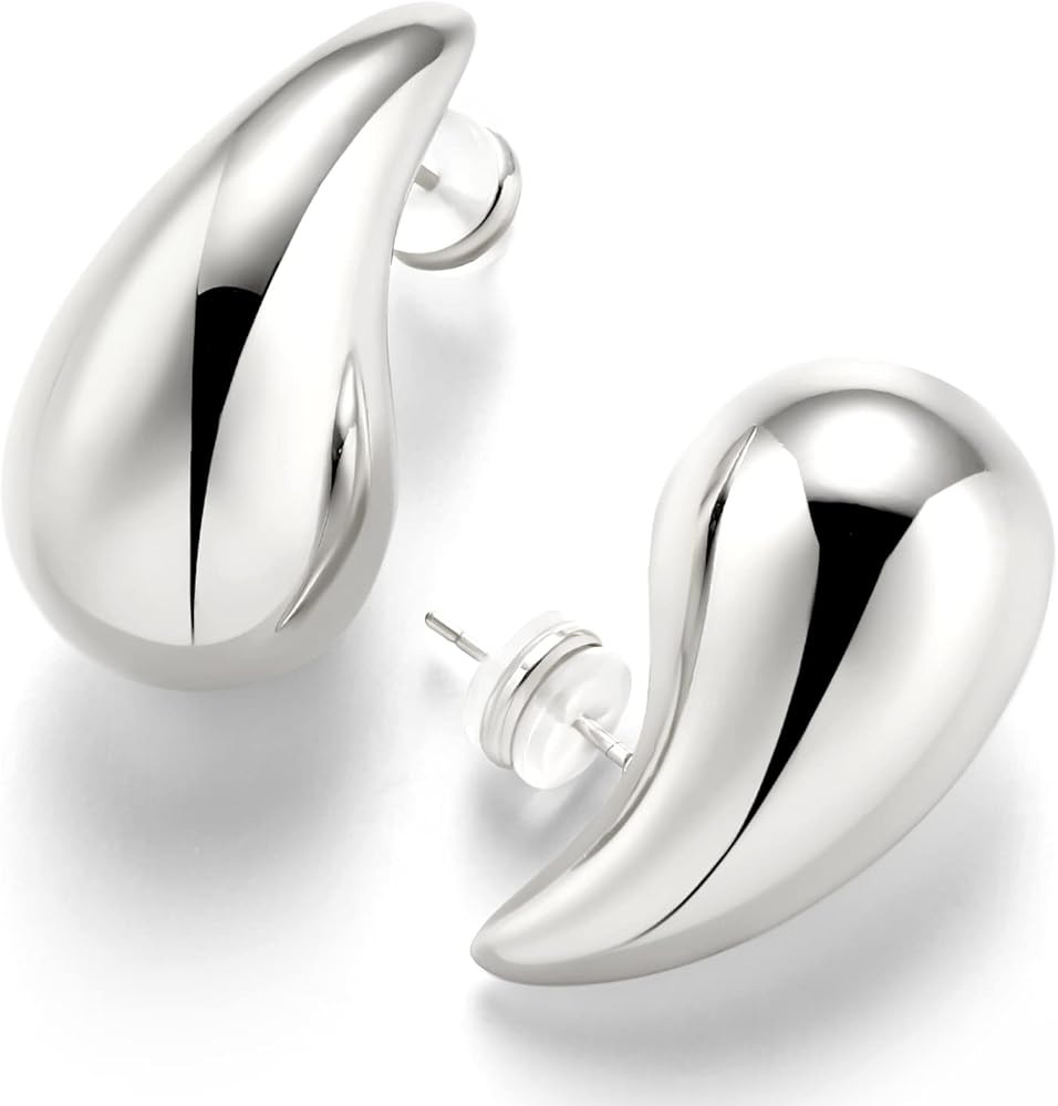 LecAit 14K Gold Chunky Waterdrop Earrings for Women,Lightweight Big Teardrop Hollow Drop Dangle E... | Amazon (US)