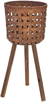 25.75" Brown Contemporary Round Bamboo Basket on a Stand | Amazon (US)
