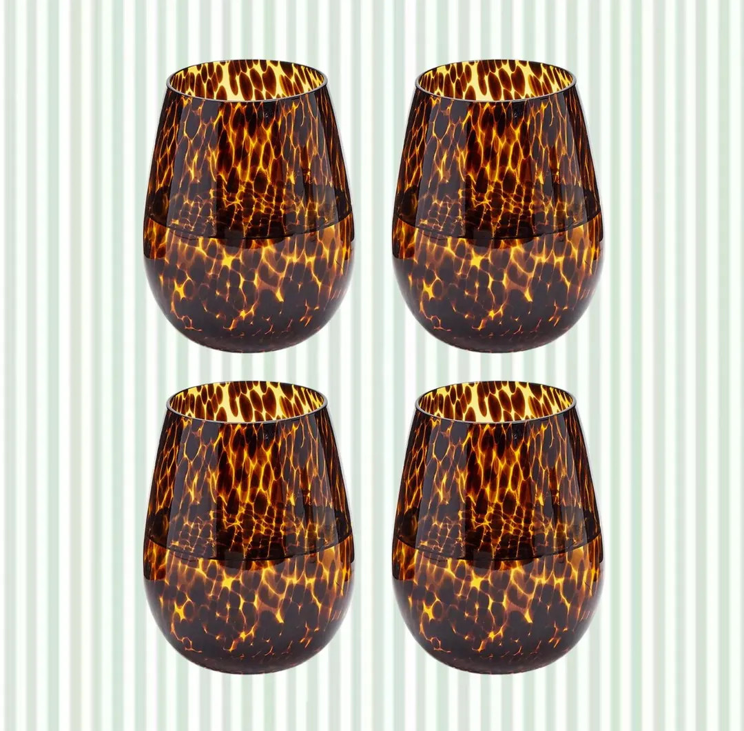 Tortoise Shell Stemless Wine Glasses, Set of 4 - Etsy | Etsy (US)