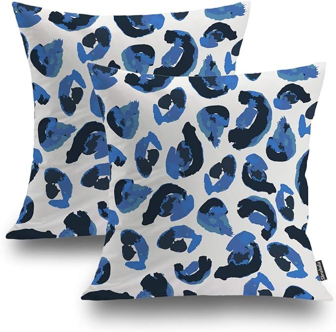 Shrahala Leopard Decorative Pillow Covers, Animal Print Leopard Spots Blue Black Cushion Case for... | Amazon (US)