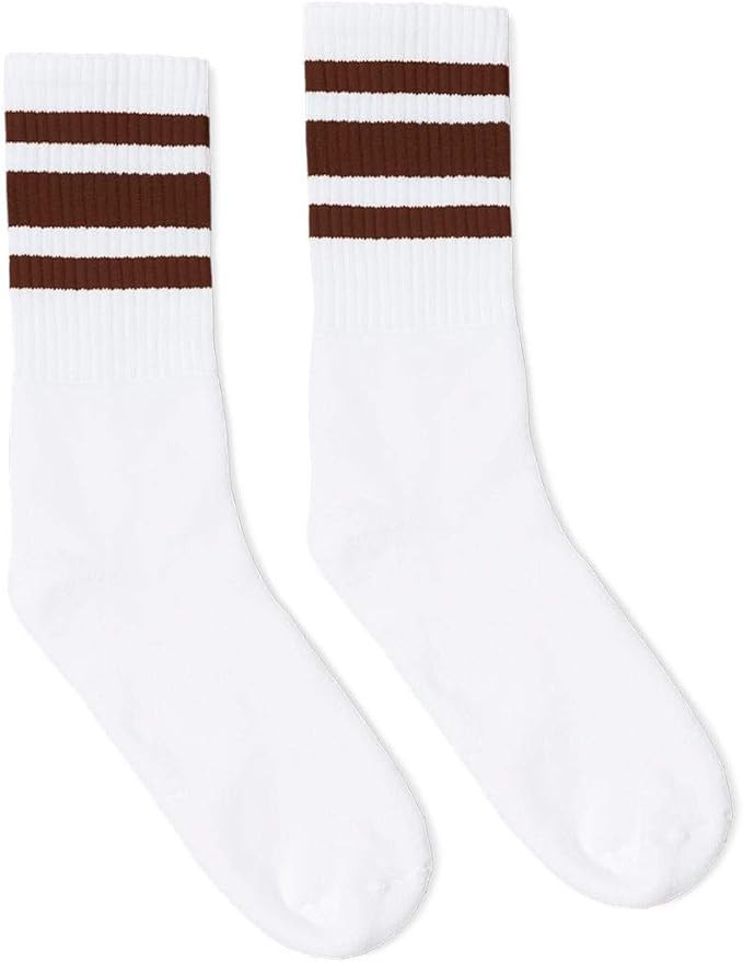 White with Brown Stripe Crew Socks | Made in USA | Amazon (US)