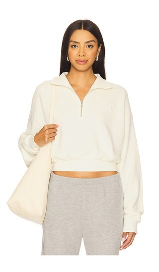 Eterne Cropped Half Zip Sweatshirt in Cream. - size S | Revolve Clothing (Global)