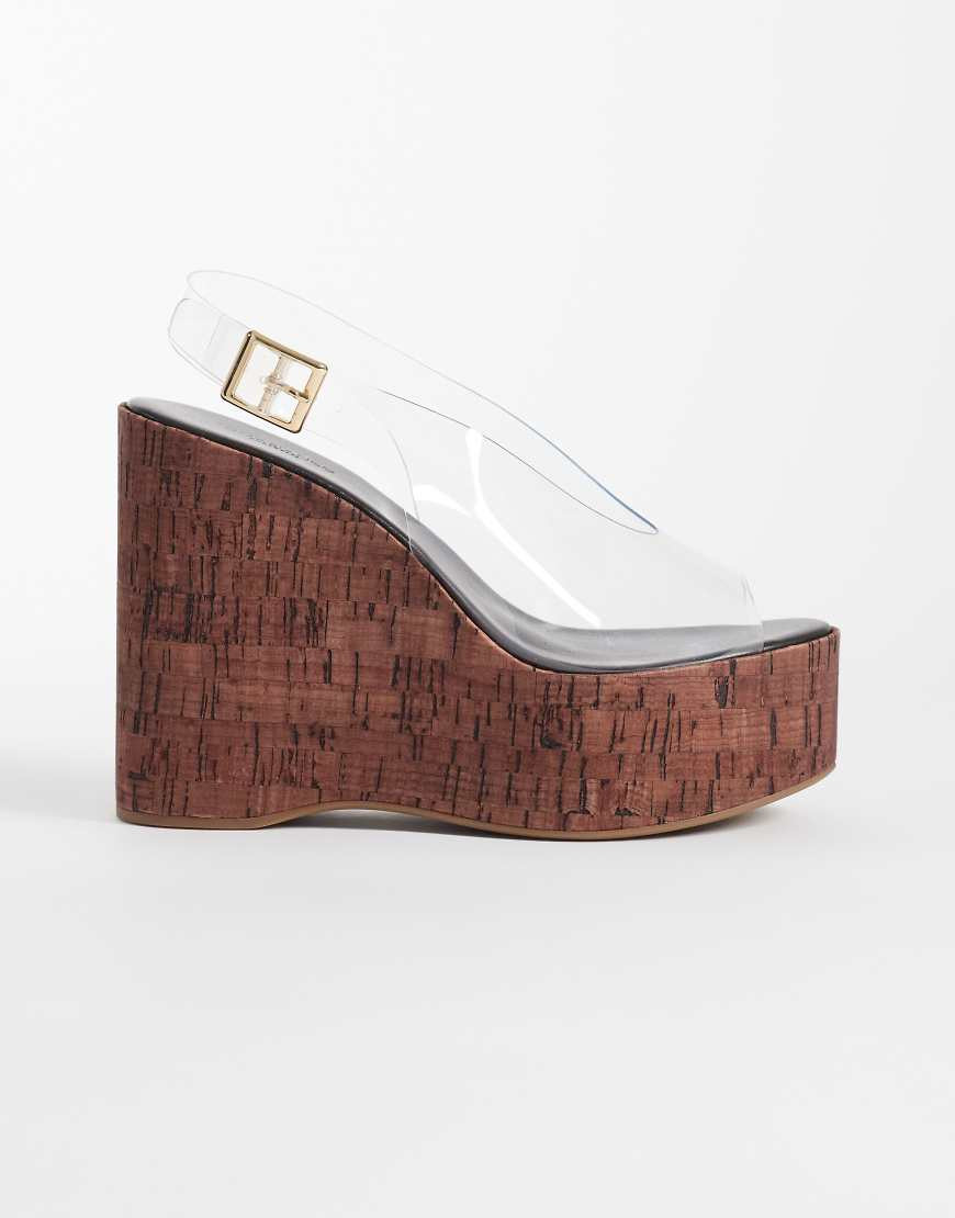 Tony Bianco Valerie cork wedge clear sandals-Brown | ASOS (Global)