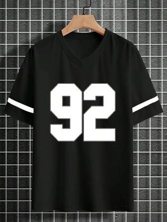 Manfinity Sporsity Loose Fit Men's V-Neck T-Shirt With Number Print | SHEIN