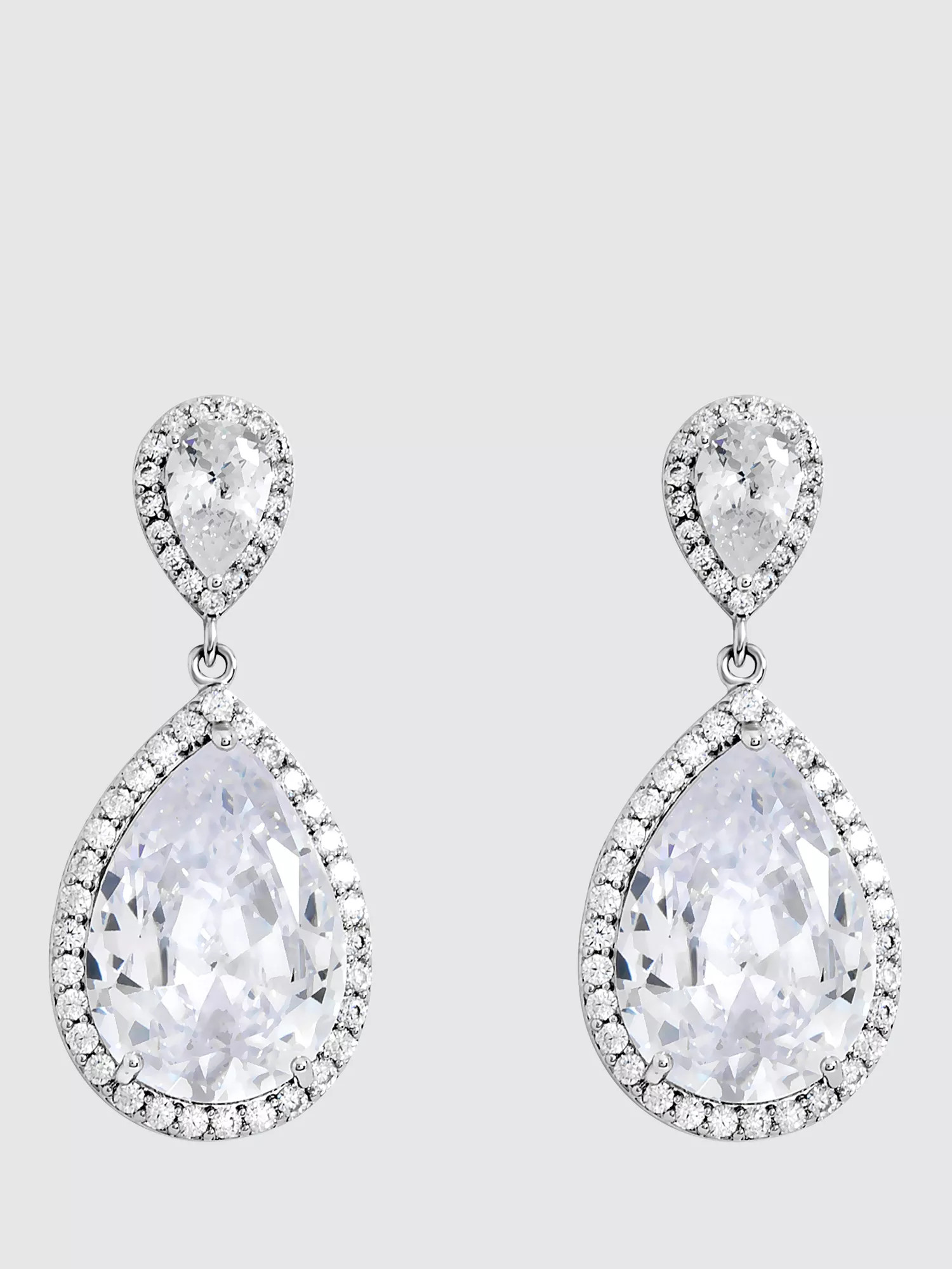 Jon Richard Cubic Zirconia Double Pear Drop Earrings, Silver | John Lewis (UK)