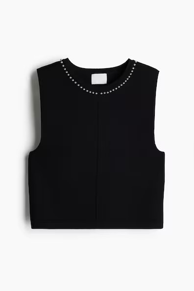 H & M - Bead-Embellished Sleeveless Top - Black | H&M (US + CA)