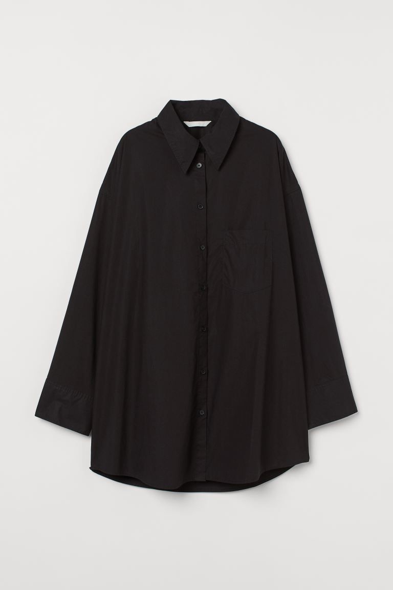 Relaxed-fit shirt in airy, woven cotton fabric. Collar, buttons at front, and double-layered yoke... | H&M (US + CA)