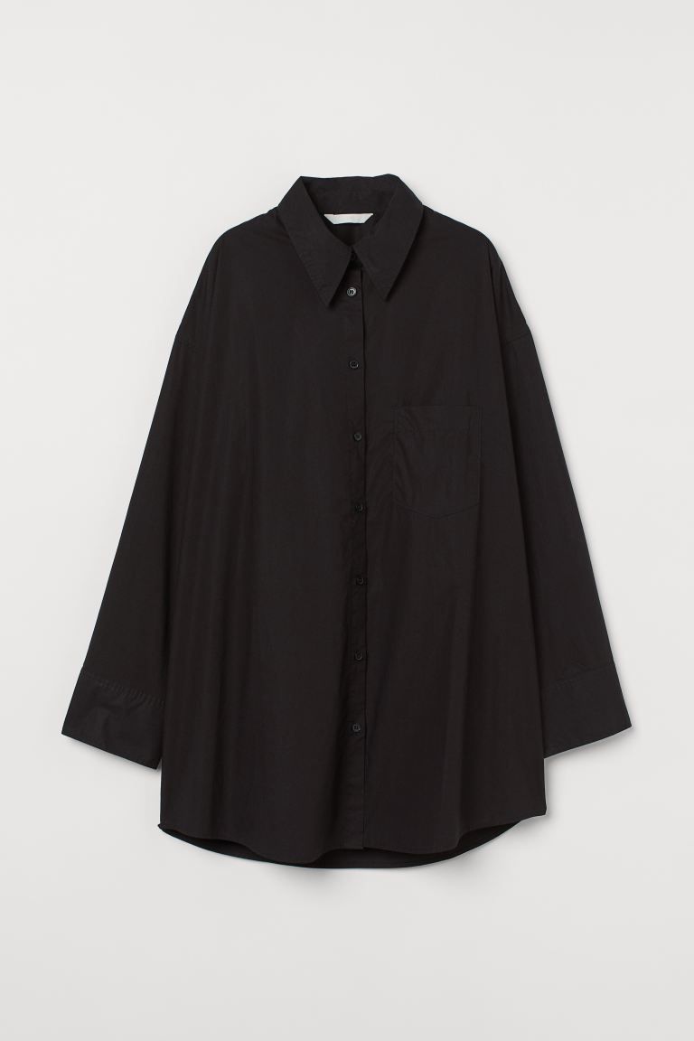 Relaxed-fit shirt in airy, woven cotton fabric. Collar, buttons at front, and double-layered yoke... | H&M (US)