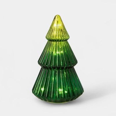 LIT Medium Mercury Glass Christmas Tree Decorative Figurine Ombre Green - Wondershop™ | Target
